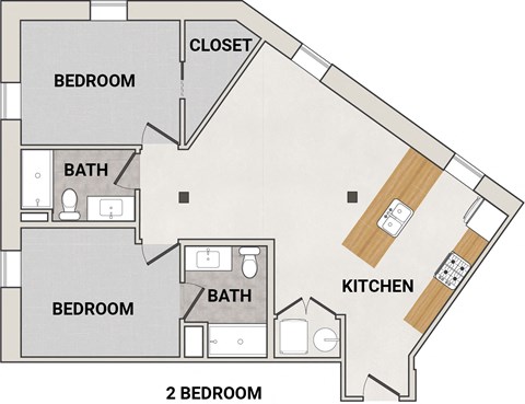 Floor plan for 2 beds, 2 baths, 973 sqft